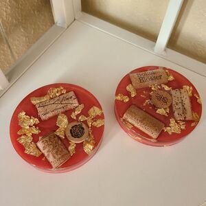 handcrafted resin and gold leaf wine 4" round coasters set of 2